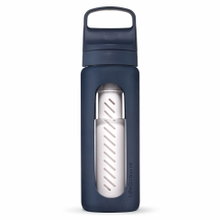 LifeStraw Trinkflasche Go Glass mit Wasserfilter, Verschluss mit Silikonmundstück BPA frei dunkelblau - 600 ml